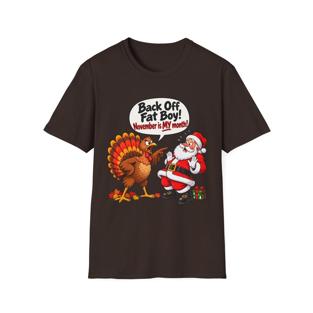 Back Off Fat Boy!  – Funny Thanksgiving Turkey & Santa Christmas T-Shirt