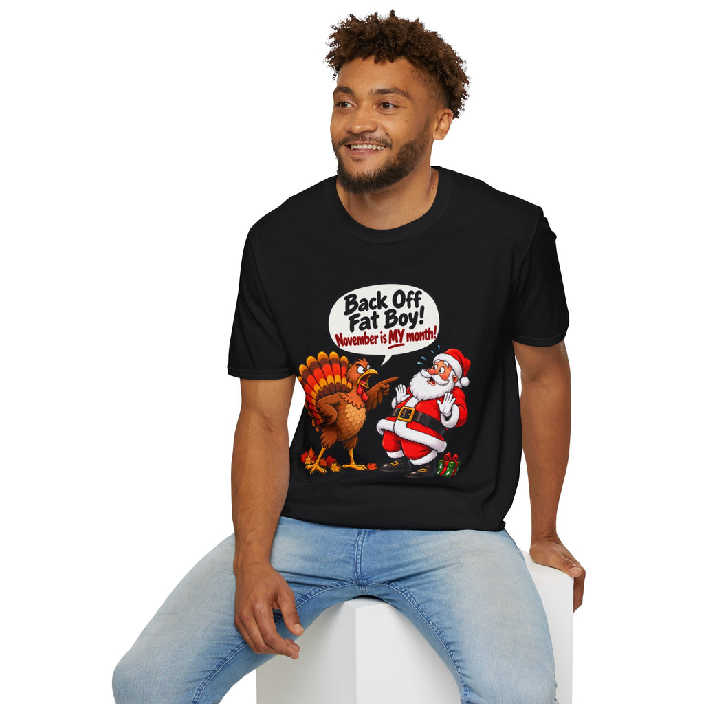 Back Off Fat Boy!  – Funny Thanksgiving Turkey & Santa Christmas T-Shirt