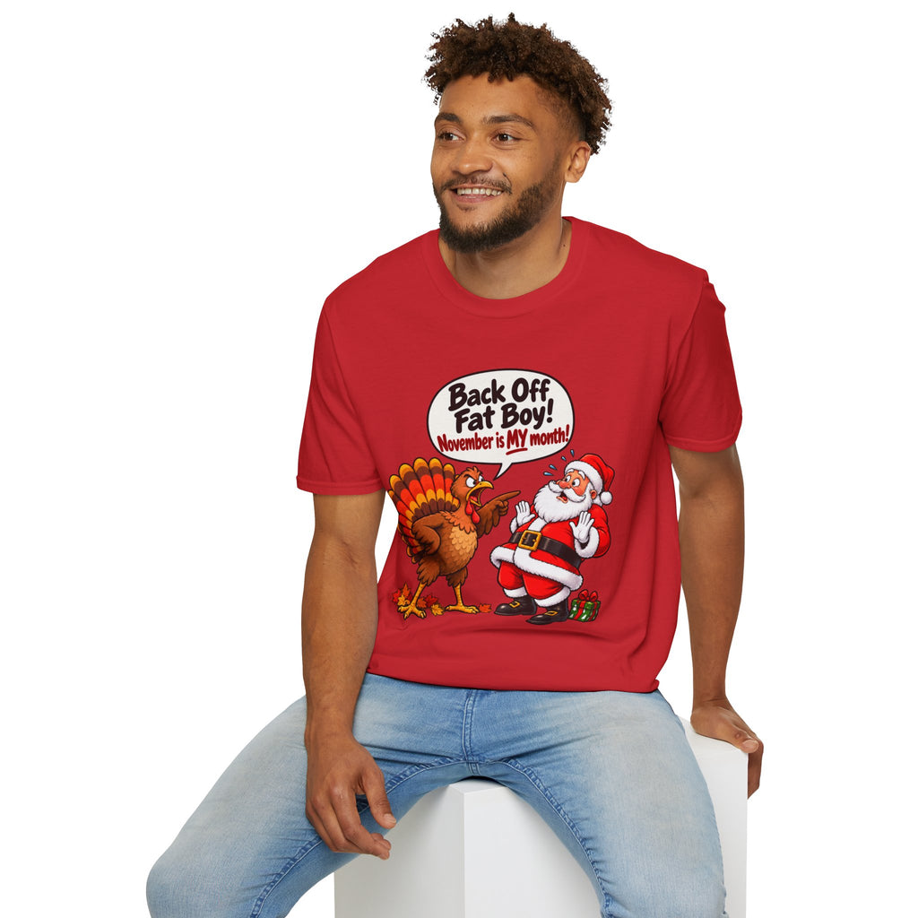Back Off Fat Boy!  – Funny Thanksgiving Turkey & Santa Christmas T-Shirt