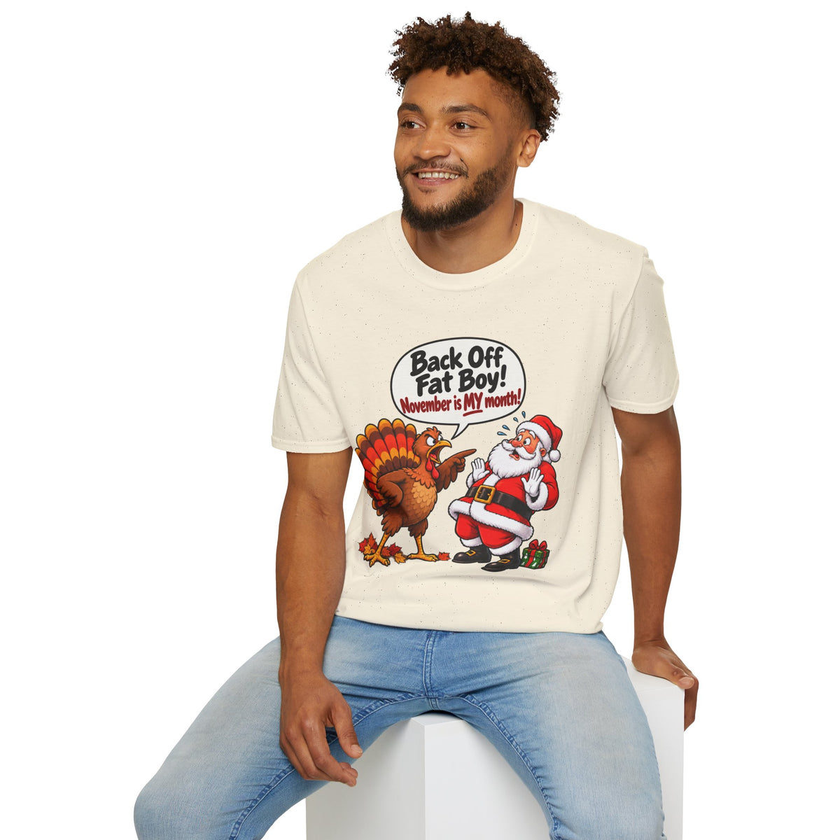 Back Off Fat Boy!  – Funny Thanksgiving Turkey & Santa Christmas T-Shirt