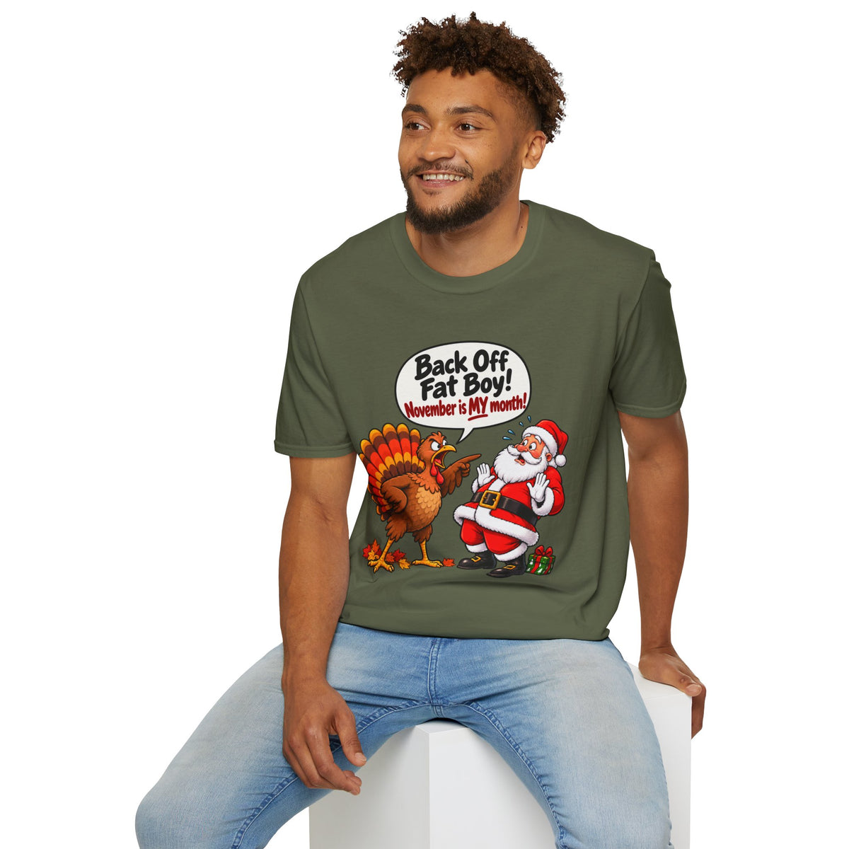 Back Off Fat Boy!  – Funny Thanksgiving Turkey & Santa Christmas T-Shirt