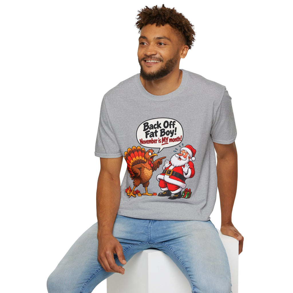 Back Off Fat Boy!  – Funny Thanksgiving Turkey & Santa Christmas T-Shirt