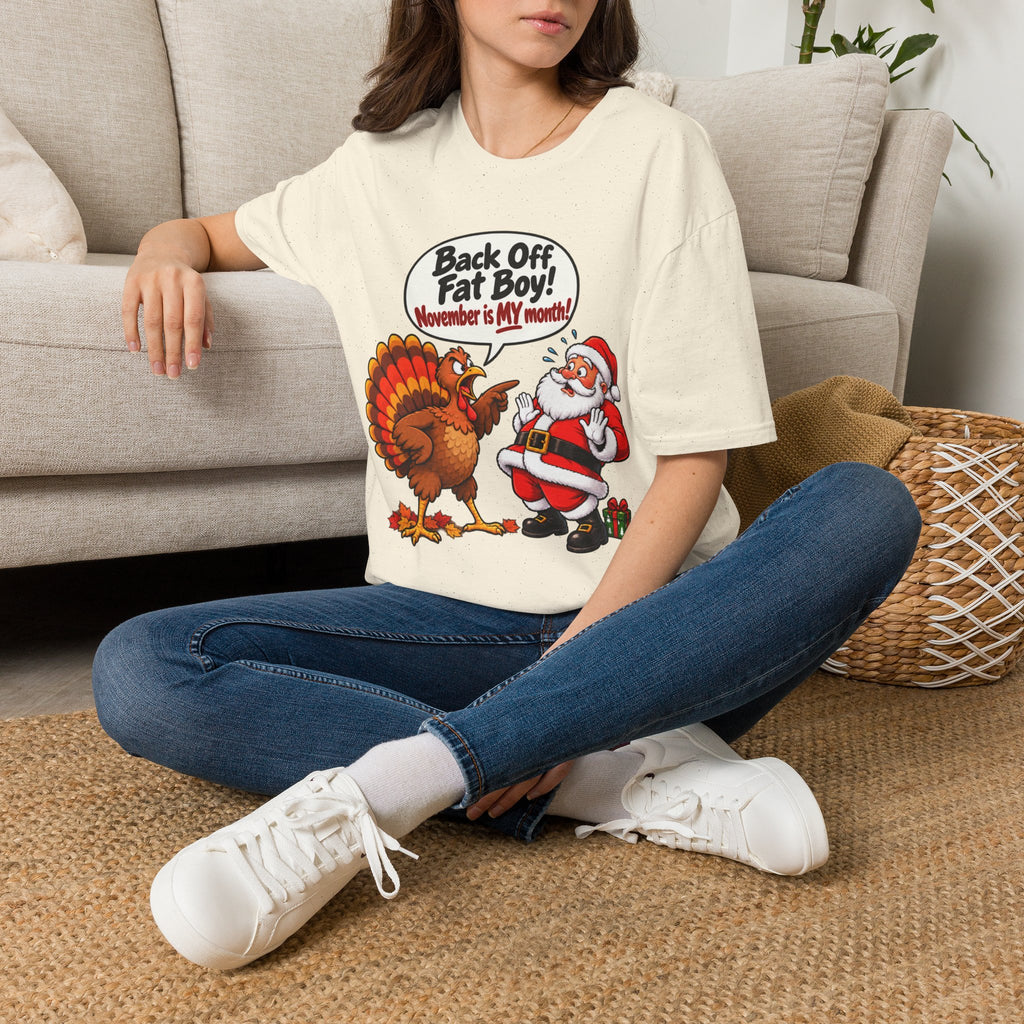 Back Off Fat Boy!  – Funny Thanksgiving Turkey & Santa Christmas T-Shirt