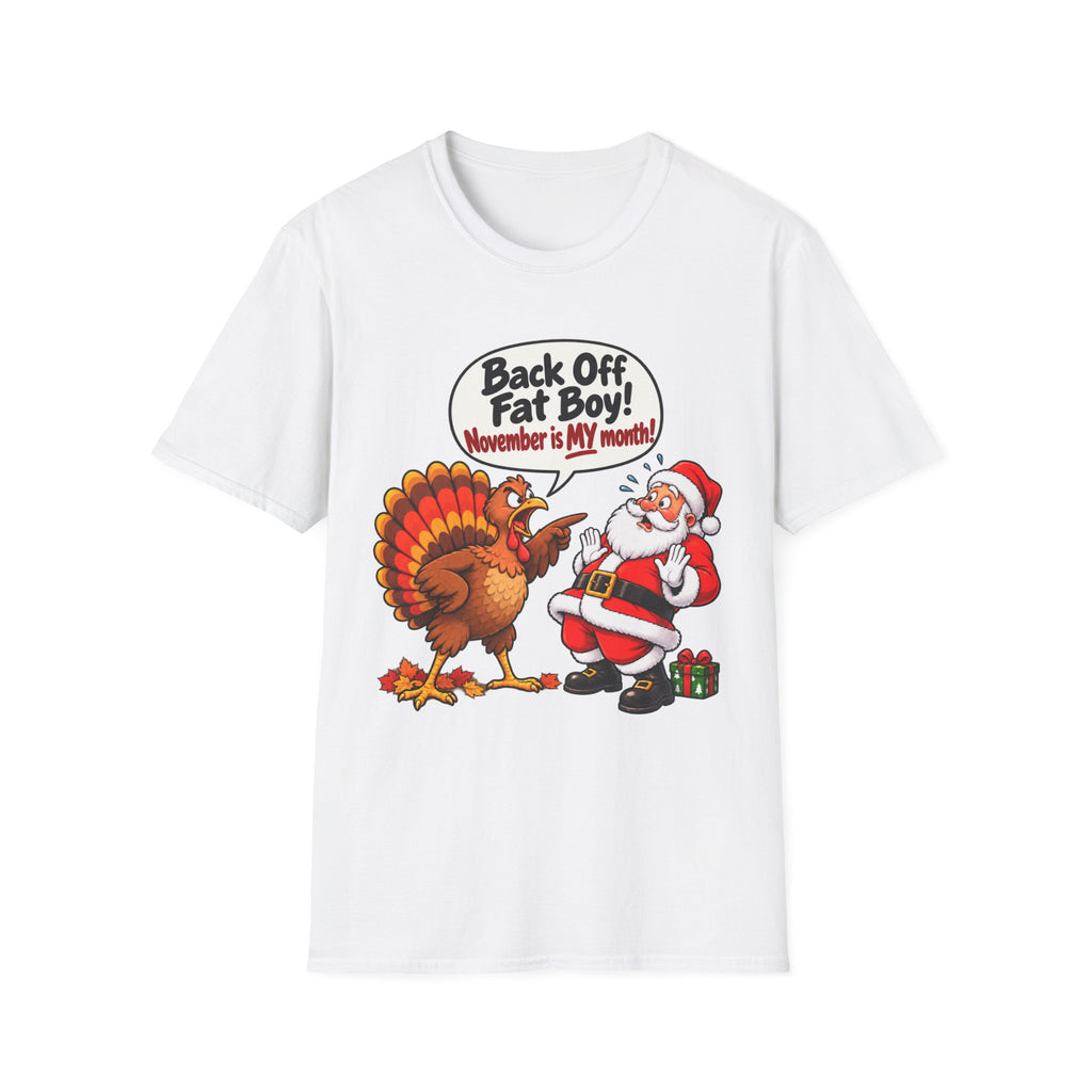 Back Off Fat Boy!  – Funny Thanksgiving Turkey & Santa Christmas T-Shirt