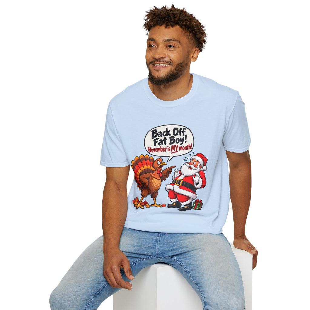 Back Off Fat Boy!  – Funny Thanksgiving Turkey & Santa Christmas T-Shirt