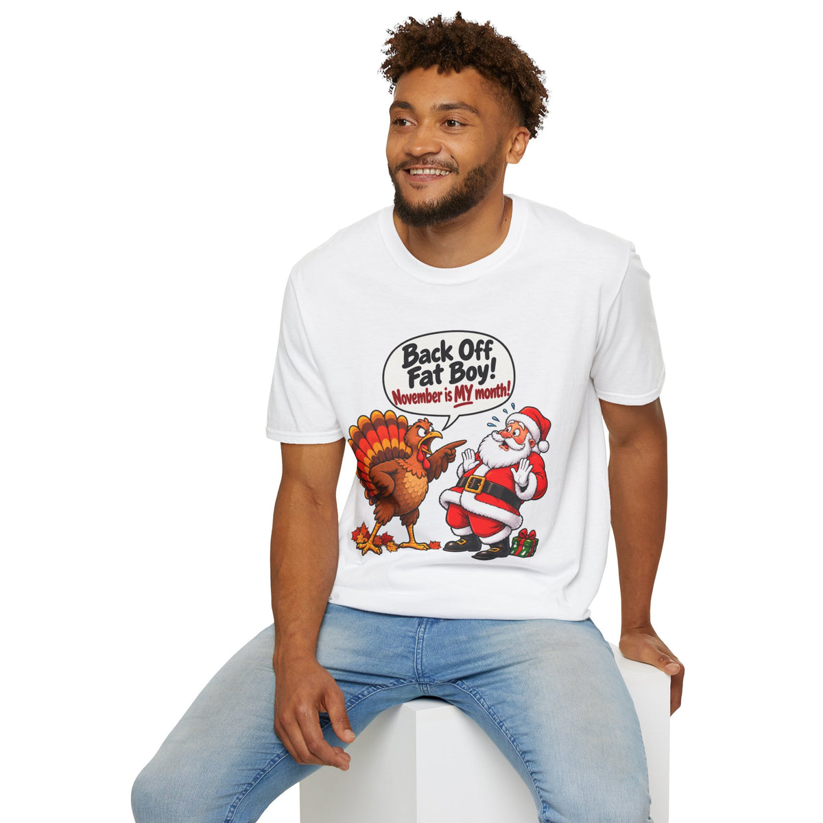 Back Off Fat Boy!  – Funny Thanksgiving Turkey & Santa Christmas T-Shirt