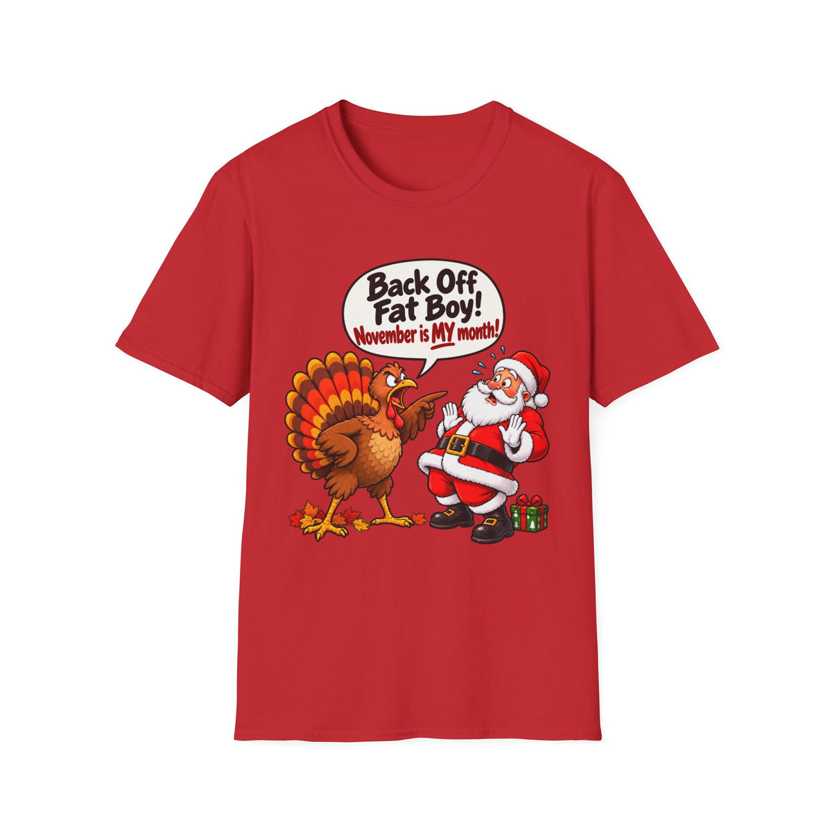 Back Off Fat Boy!  – Funny Thanksgiving Turkey & Santa Christmas T-Shirt