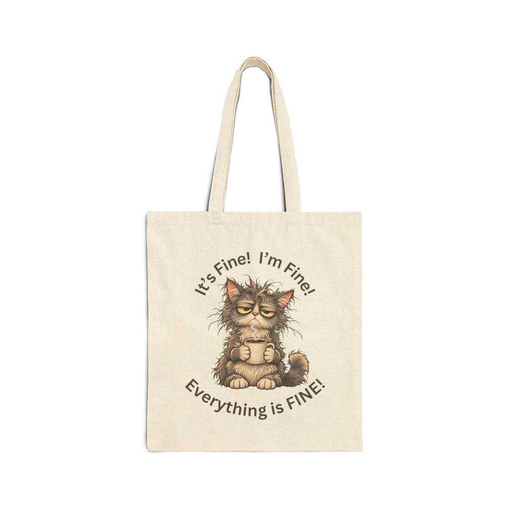 Everything Is Fine Funny Cat Canvas Tote Bag