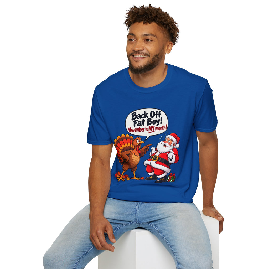 Back Off Fat Boy!  – Funny Thanksgiving Turkey & Santa Christmas T-Shirt