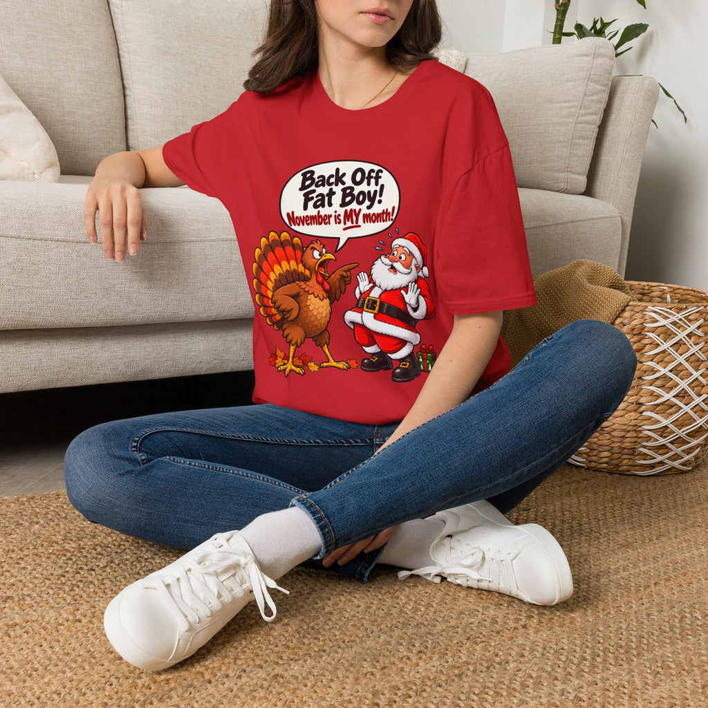 Back Off Fat Boy!  – Funny Thanksgiving Turkey & Santa Christmas T-Shirt