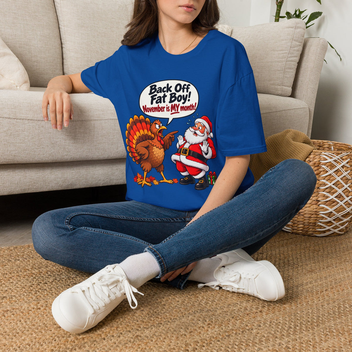 Back Off Fat Boy!  – Funny Thanksgiving Turkey & Santa Christmas T-Shirt