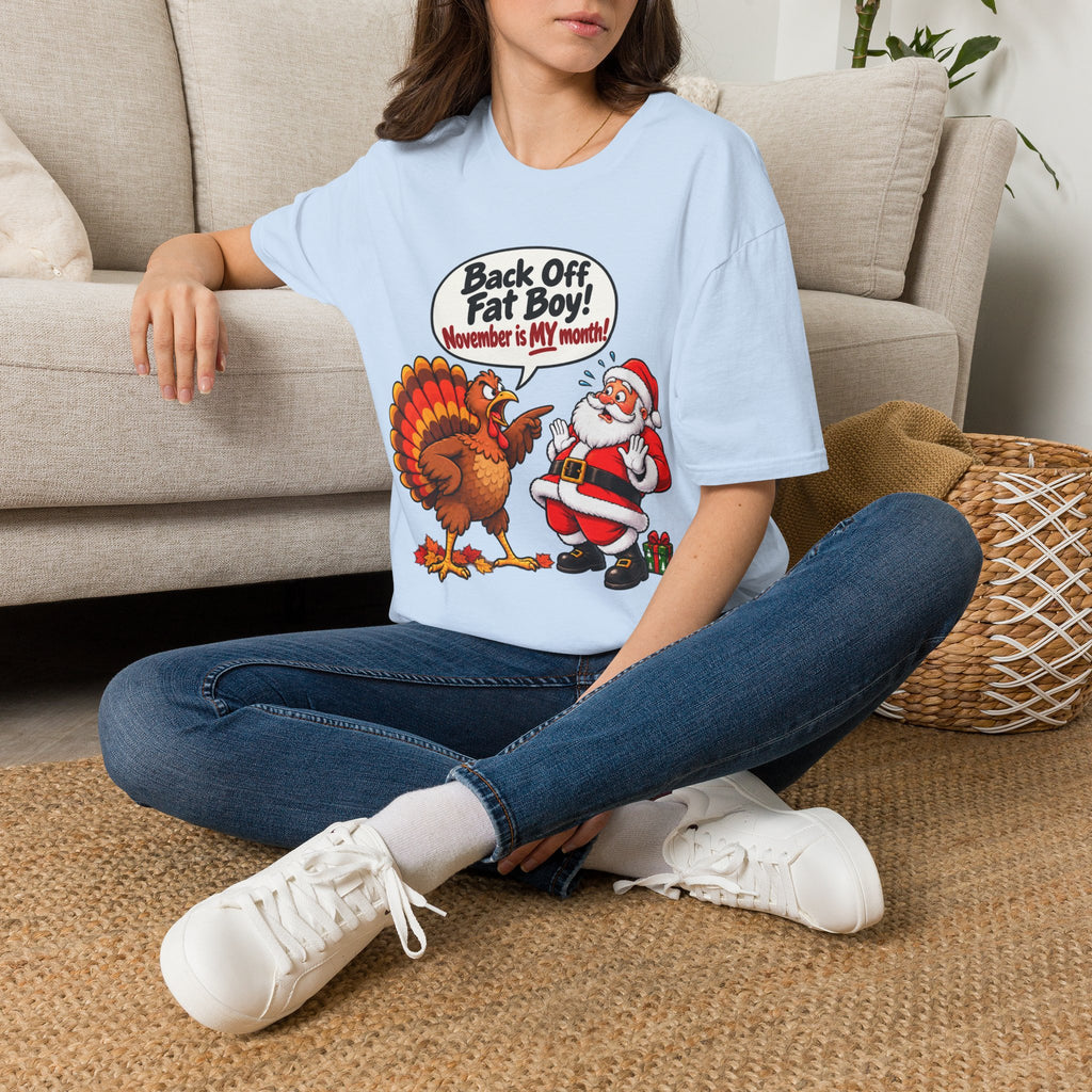 Back Off Fat Boy!  – Funny Thanksgiving Turkey & Santa Christmas T-Shirt