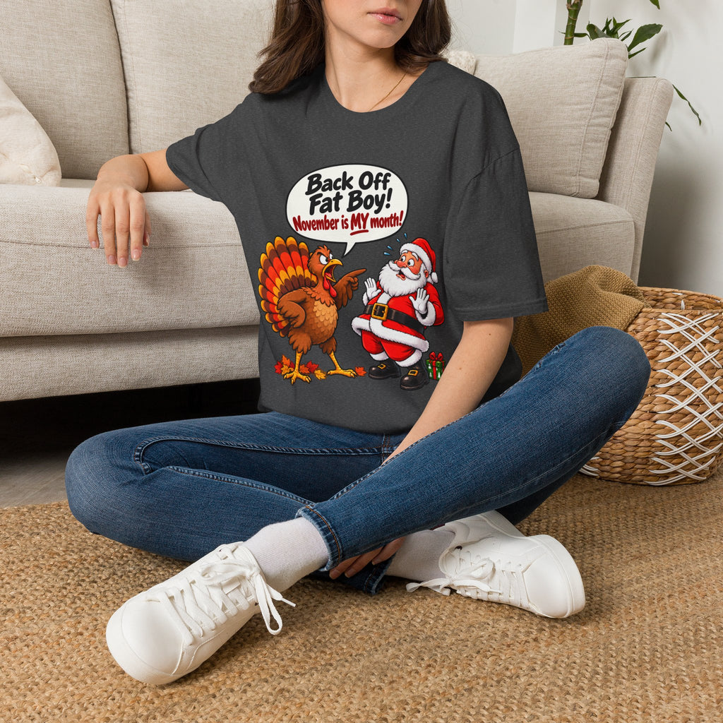 Back Off Fat Boy!  – Funny Thanksgiving Turkey & Santa Christmas T-Shirt