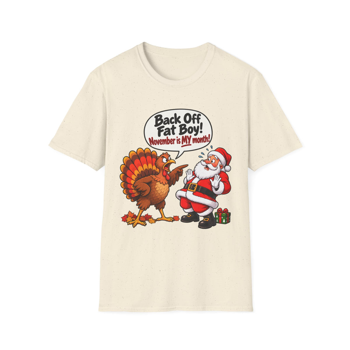 Back Off Fat Boy!  – Funny Thanksgiving Turkey & Santa Christmas T-Shirt