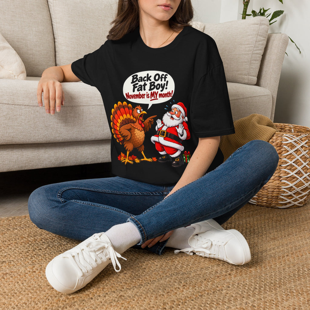 Back Off Fat Boy!  – Funny Thanksgiving Turkey & Santa Christmas T-Shirt