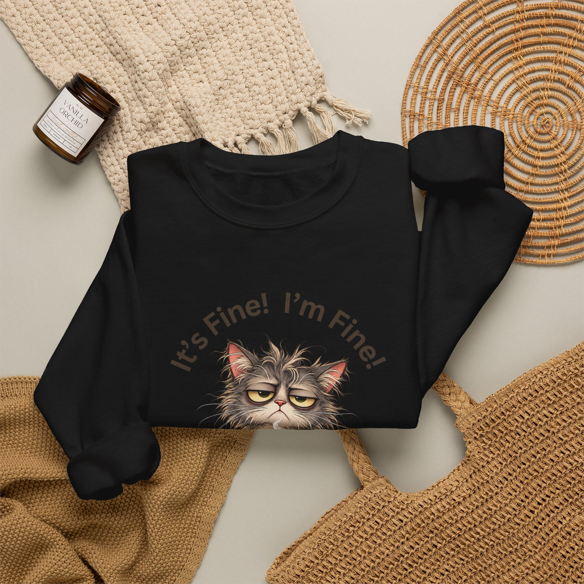 “It’s Fine! I’m Fine! Everything Is Fine!” Funny Cat Crewneck Sweatshirt
