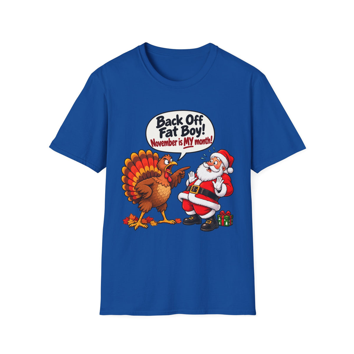 Back Off Fat Boy!  – Funny Thanksgiving Turkey & Santa Christmas T-Shirt