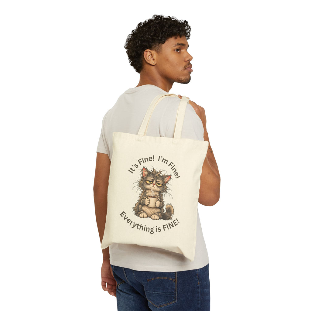 Everything Is Fine Funny Cat Canvas Tote Bag