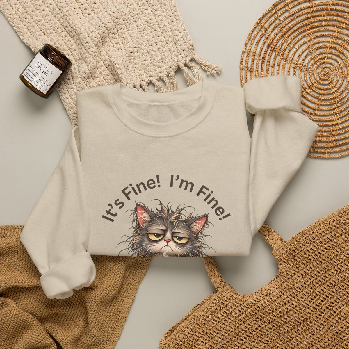 “It’s Fine! I’m Fine! Everything Is Fine!” Funny Cat Crewneck Sweatshirt