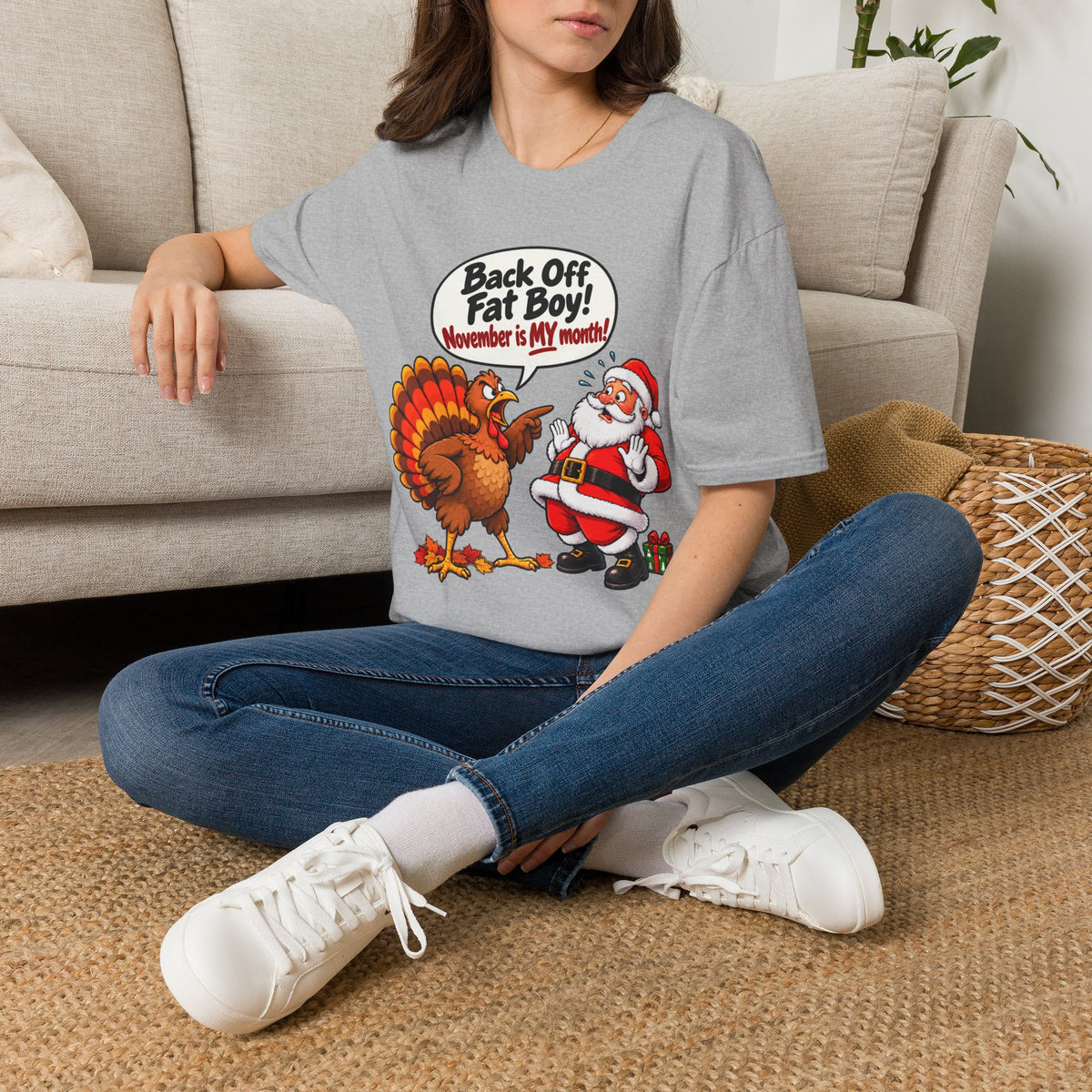 Back Off Fat Boy!  – Funny Thanksgiving Turkey & Santa Christmas T-Shirt