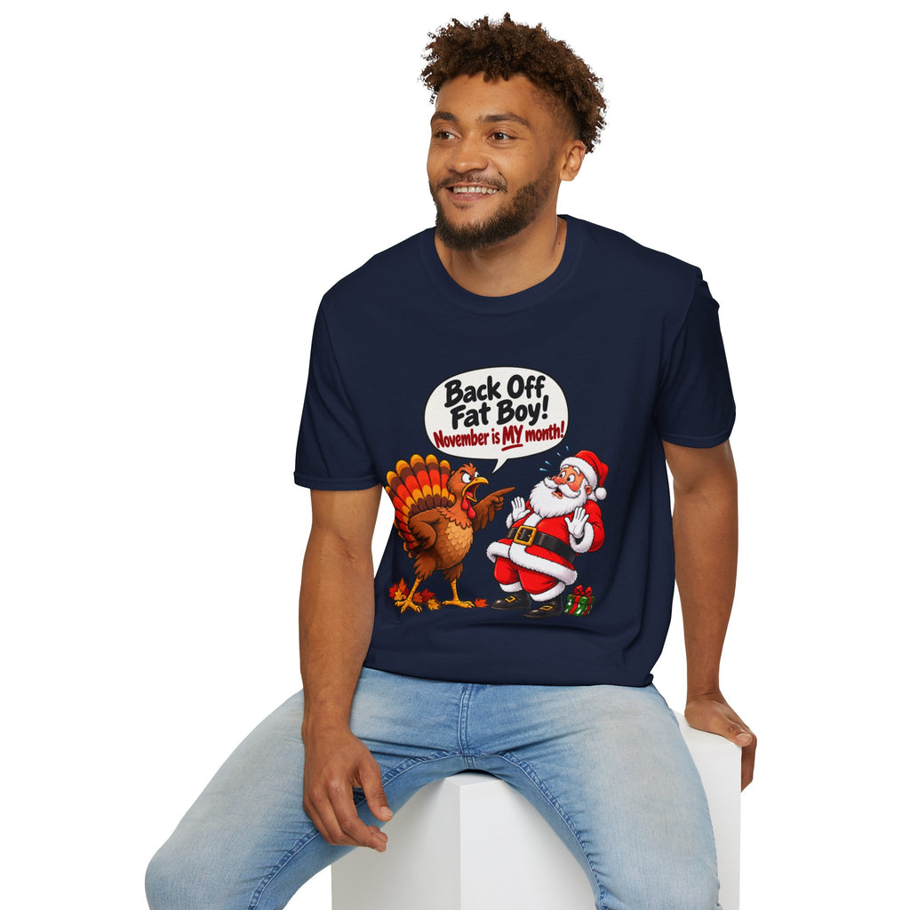 Back Off Fat Boy!  – Funny Thanksgiving Turkey & Santa Christmas T-Shirt