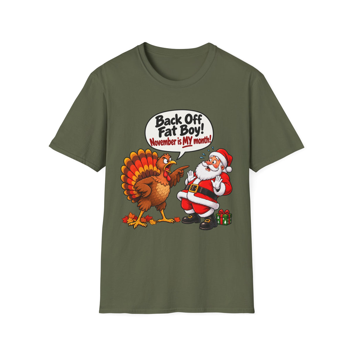 Back Off Fat Boy!  – Funny Thanksgiving Turkey & Santa Christmas T-Shirt